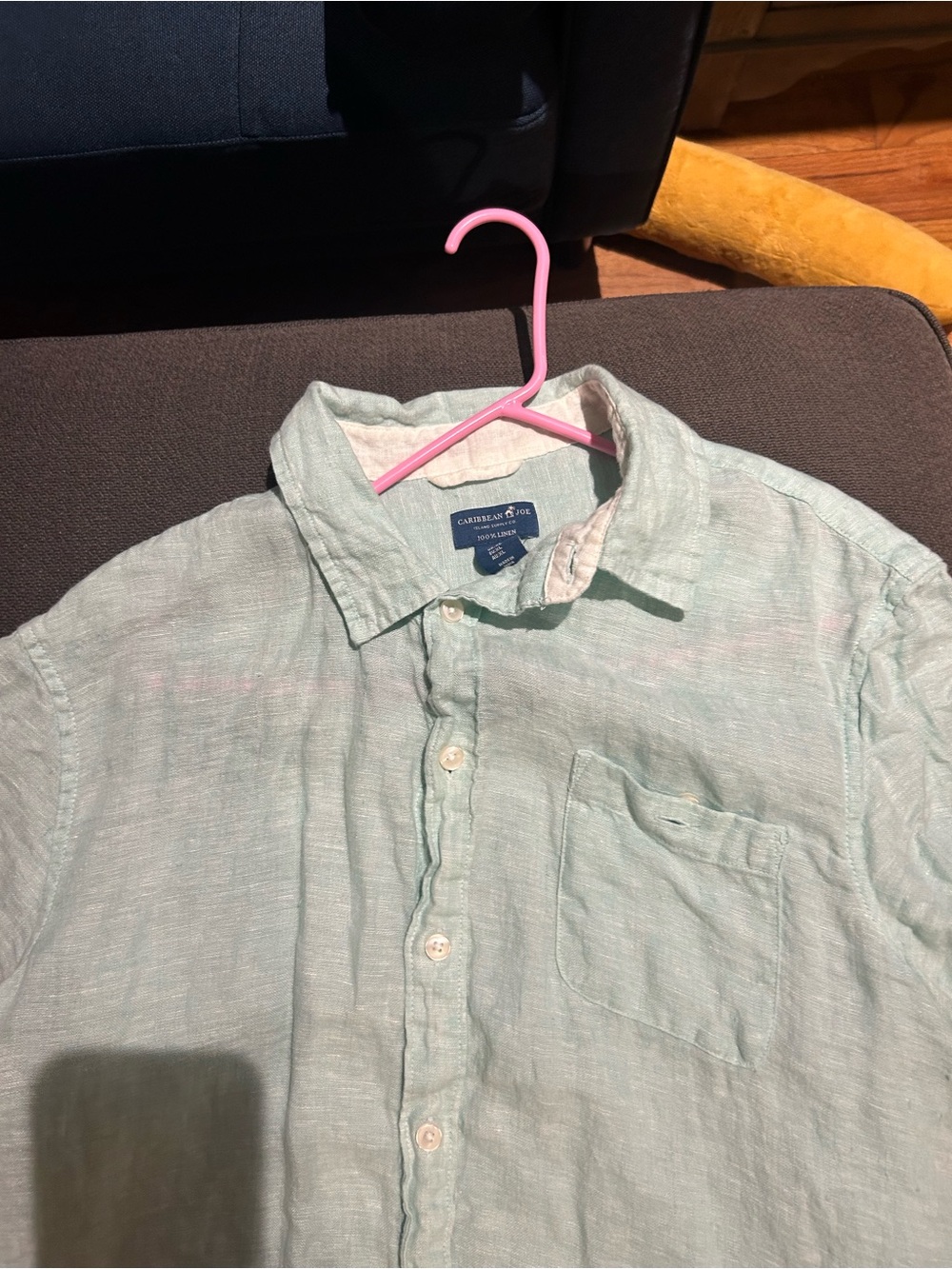 Caribbean Joe Light Mint Green Linen Button-Down Shirt